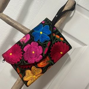 Floral embroidery colorful clutch